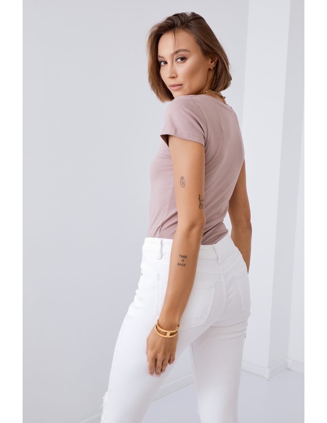 Tricou dama cu decolteu in V cappuccino 2310 - Magazin online - Boutique